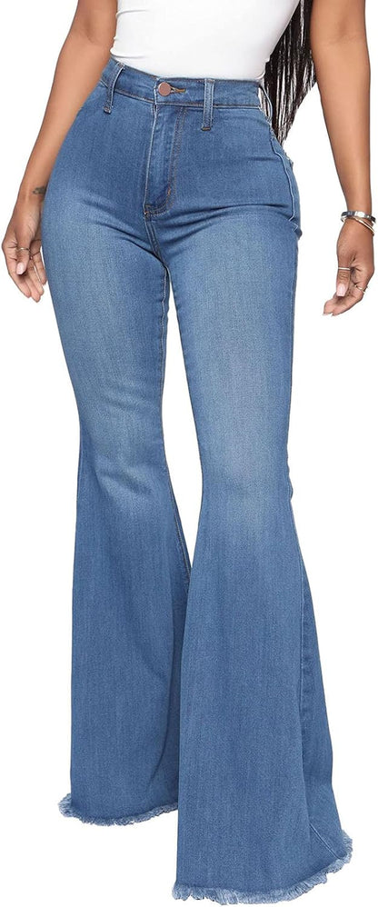 Women'S Flare Jeans Mid Rise Bell Bottom Denim Pants