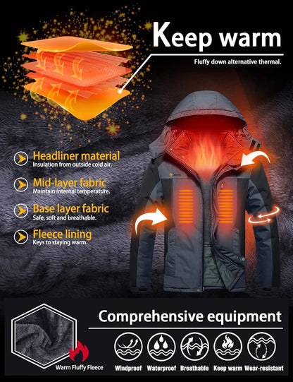 Men'S Ski Snow Jacket Warm Winter Waterproof Coat Snowboard Rain Jacket Hooded Windproof Windbreaker