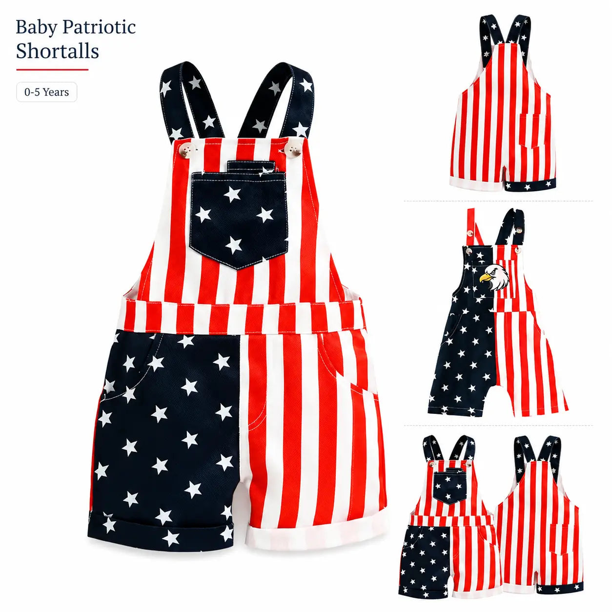 Baby Boy & Girl 4Th of July Outfit, American Flag Overall Shorts, Patriotic Suspender Jumpsuit with Pocket, Summer Romper Costume for Toddlers & Kids 0-5 Years, Red White Blue Stars & Stripes