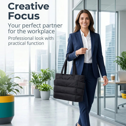 Premium Puffy Quilted Tote Bag – Ultra-Lightweight Nylon Shoulder Bag for Women – Large Capacity Every Day Carry (EDC) Bag for Work, Gym, Travel & Shopping, Water-Resistant