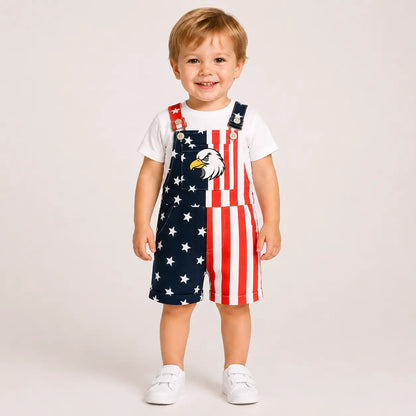 Baby Boy & Girl 4Th of July Outfit, American Flag Overall Shorts, Patriotic Suspender Jumpsuit with Pocket, Summer Romper Costume for Toddlers & Kids 0-5 Years, Red White Blue Stars & Stripes