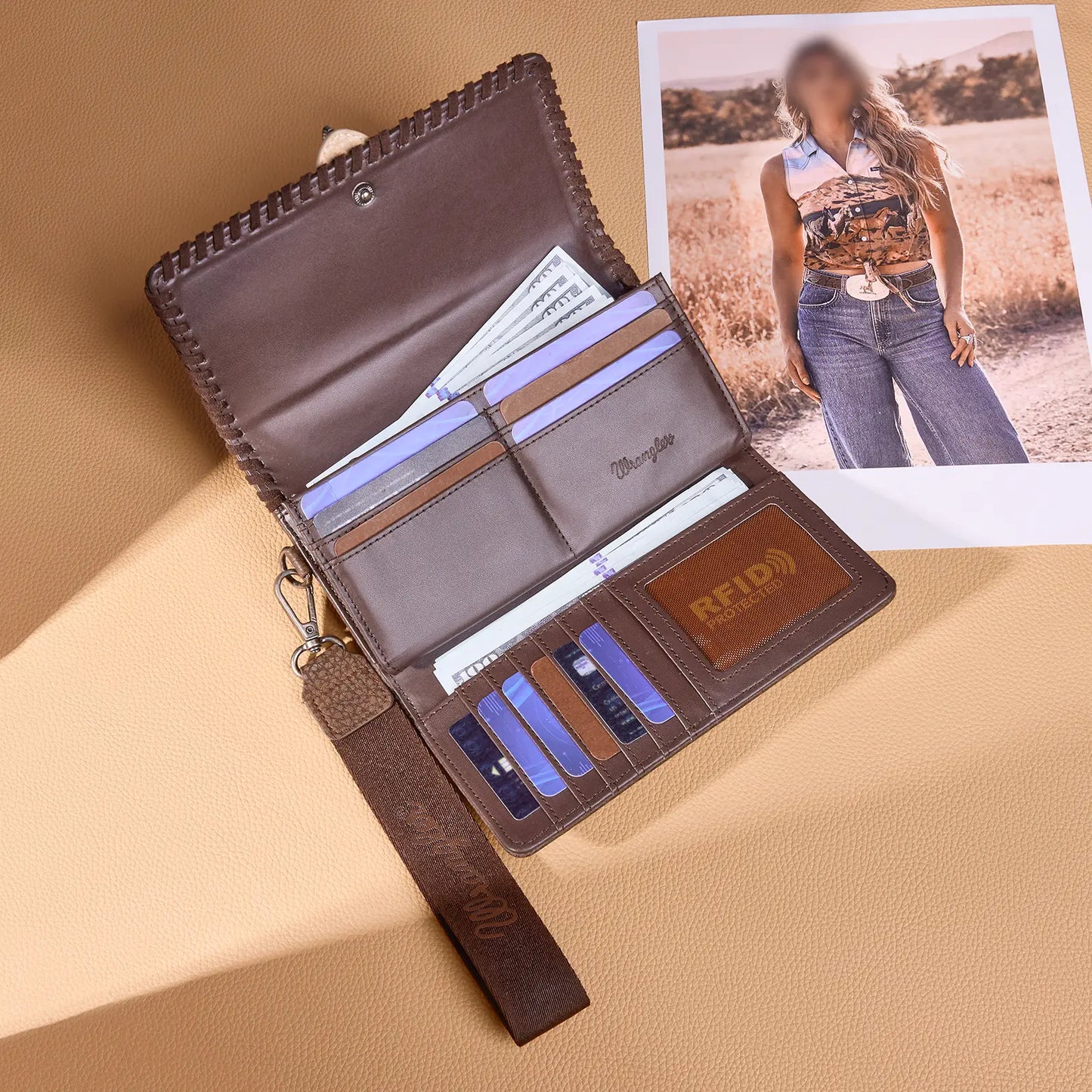 Wrangler Women's Western Wristlet Wallet – RFID Blocking Phone Clutch with Detachable Strap