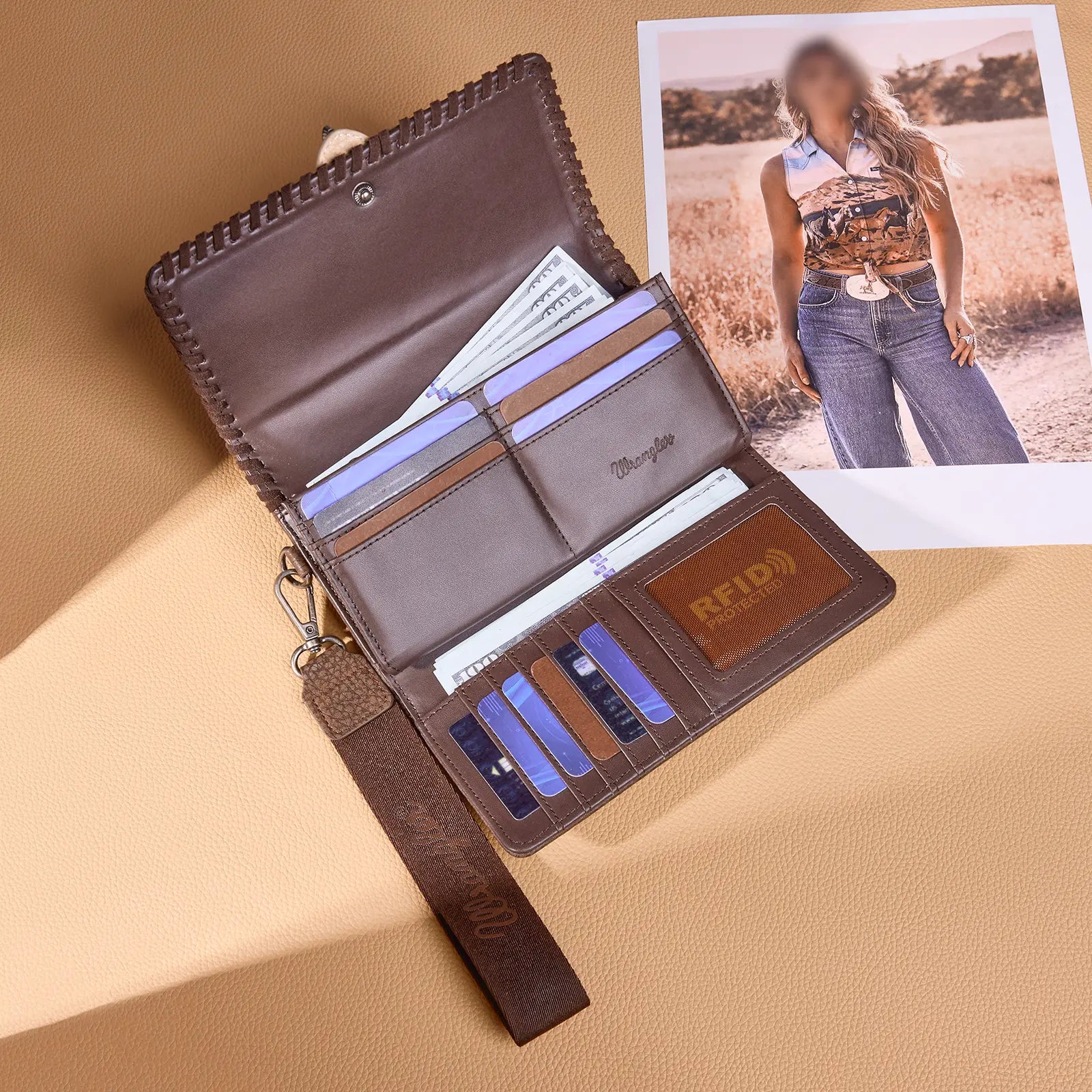 Wrangler Women's Western Wristlet Wallet – RFID Blocking Phone Clutch with Detachable Strap
