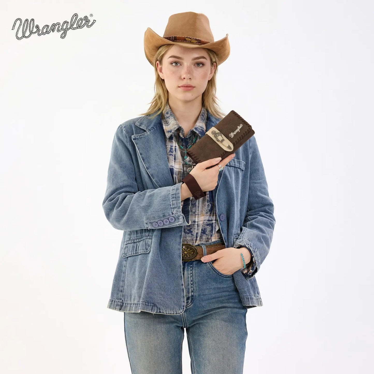 Wrangler Women's Western Wristlet Wallet – RFID Blocking Phone Clutch with Detachable Strap