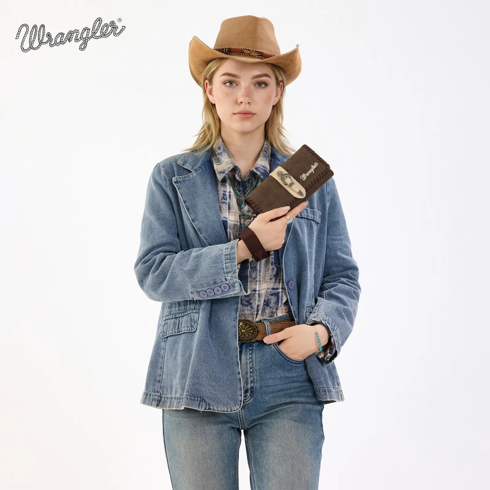Wrangler Women's Western Wristlet Wallet – RFID Blocking Phone Clutch with Detachable Strap