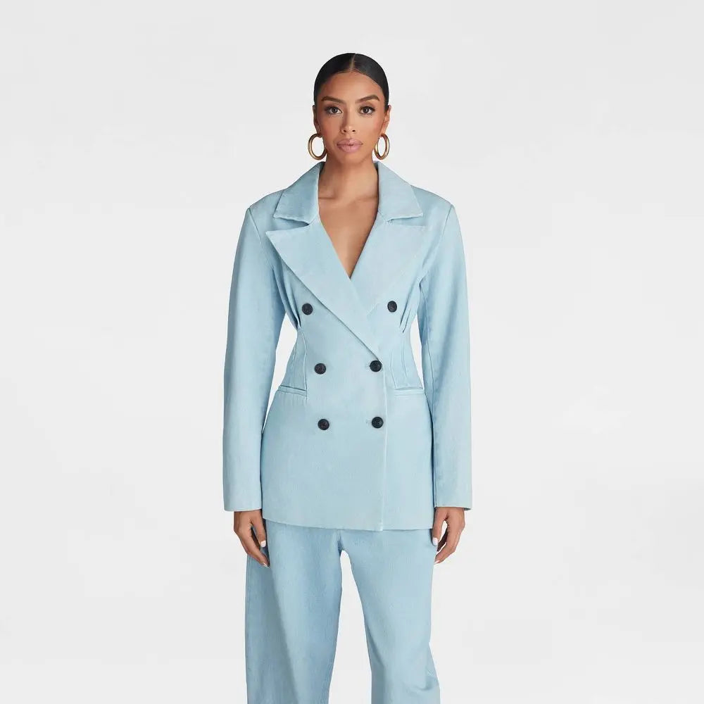 KBB by KAHLANA Women's The Corset Denim Blazer – Structured Fashion Jacket
