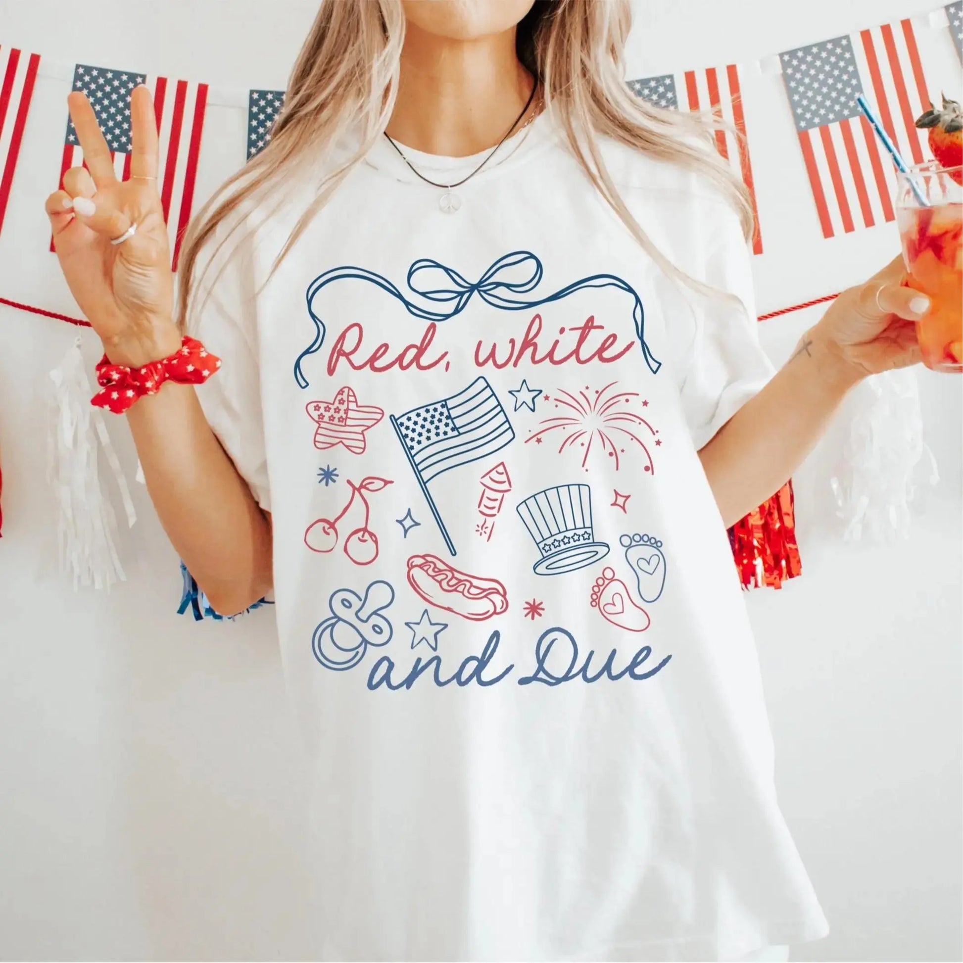 Red White and Due Shirt, 4Th of July Pregnancy Reveal Shirt, Summer Pregnancy Announcement Tee, Expecting Mom to Be T-Shirt