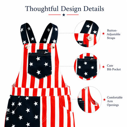 Baby Boy & Girl 4Th of July Outfit, American Flag Overall Shorts, Patriotic Suspender Jumpsuit with Pocket, Summer Romper Costume for Toddlers & Kids 0-5 Years, Red White Blue Stars & Stripes