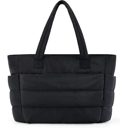 Premium Puffy Quilted Tote Bag – Ultra-Lightweight Nylon Shoulder Bag for Women – Large Capacity Every Day Carry (EDC) Bag for Work, Gym, Travel & Shopping, Water-Resistant