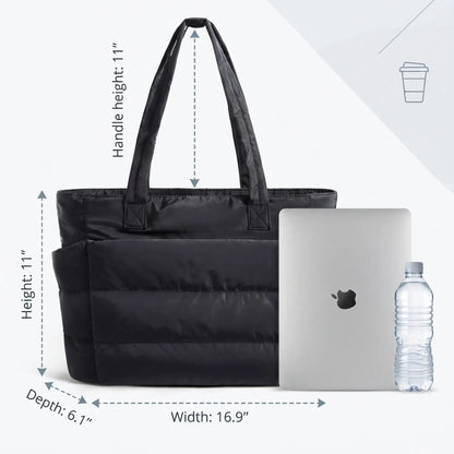 Premium Puffy Quilted Tote Bag – Ultra-Lightweight Nylon Shoulder Bag for Women – Large Capacity Every Day Carry (EDC) Bag for Work, Gym, Travel & Shopping, Water-Resistant